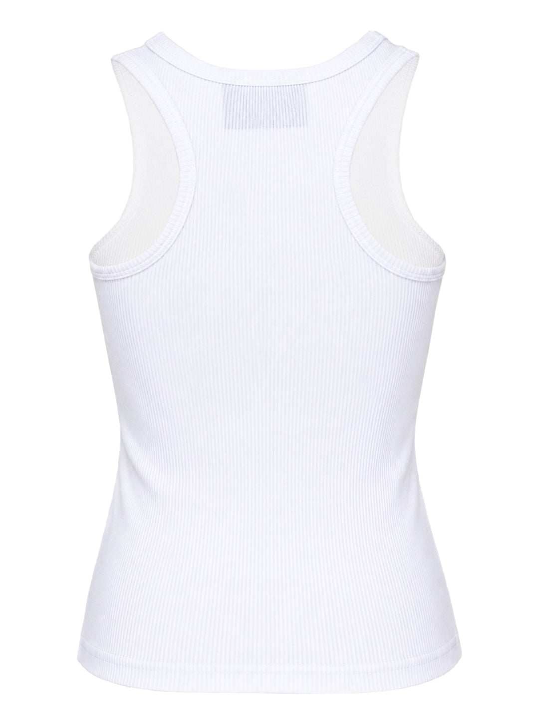 Ashley Williams white ribbed sleeveless vest featuring a kawaii cartoon graphic of two blonde figures sharing a red umbrella, with 'Ashley & William' text printed in red below - view 2