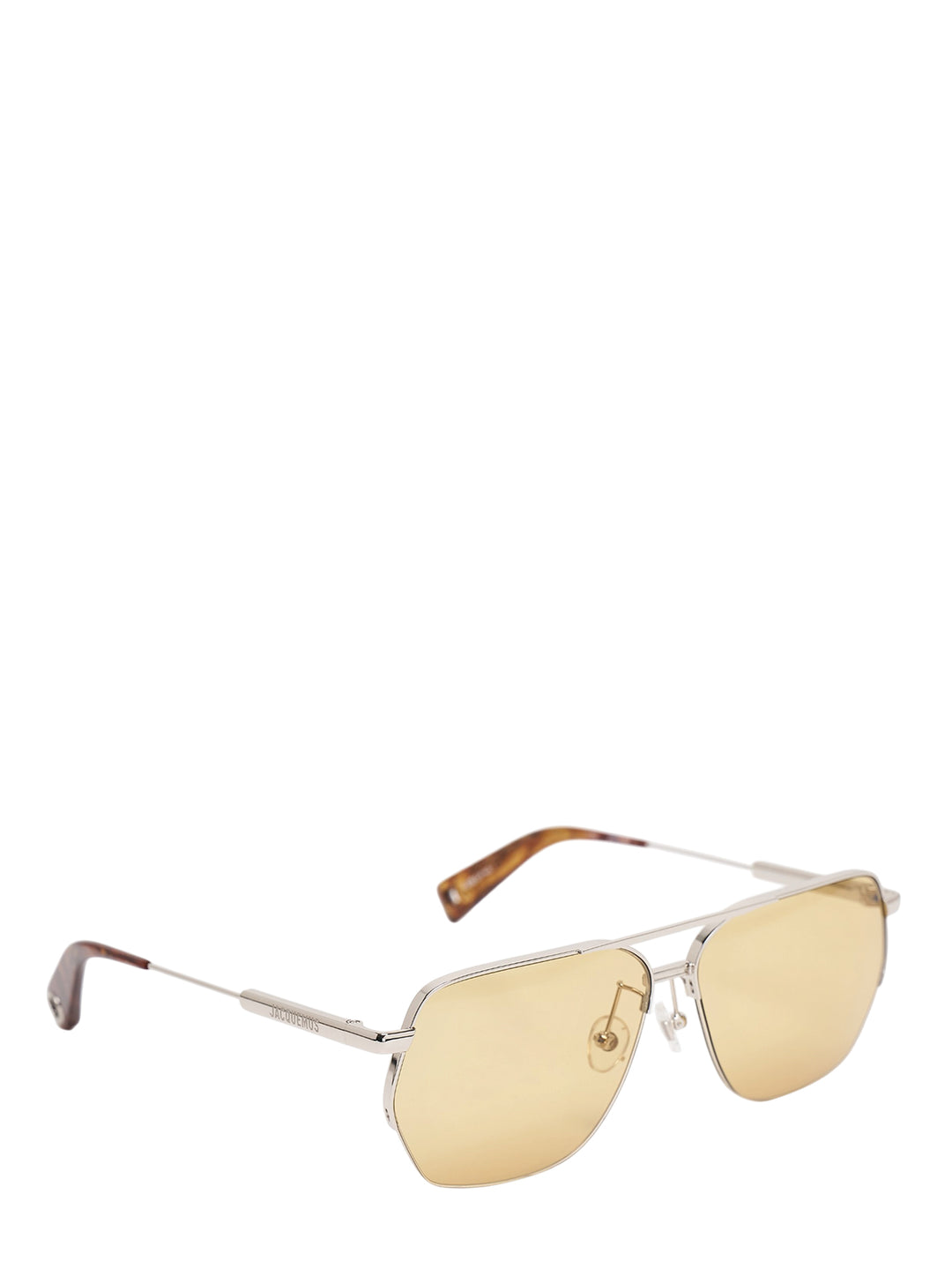 Jacquemus aviator sunglasses with silver-tone metal frame, double bridge and amber-tinted lenses, front view - view 2