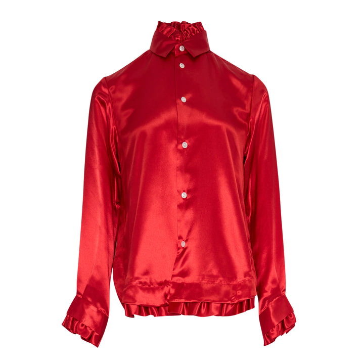 Ruffled Satin Button Down Blouse