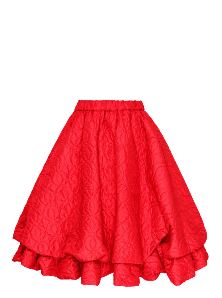 Noir Kei Ninomiya red quilted flare skirt with elasticated waist and voluminous double ruffle hem - view 2
