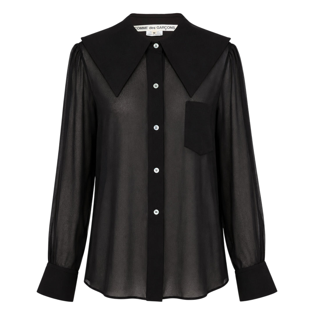 Sheer Blouse With Oversized Collar