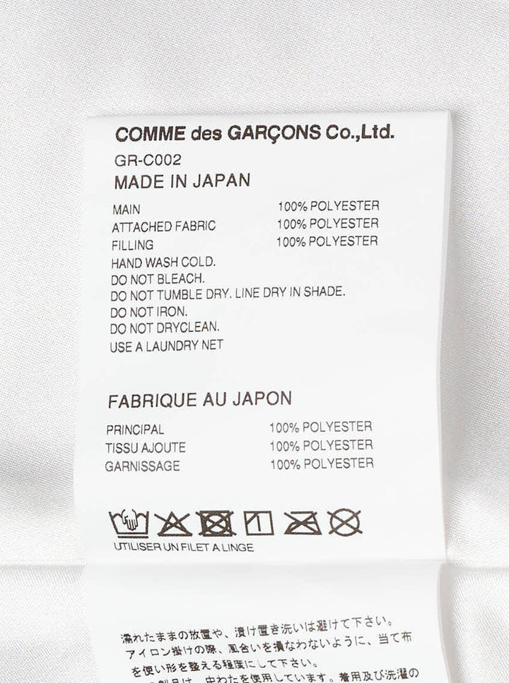 Comme des Garçons black sheer organza coat with rounded collar, three-button front and asymmetric panelled draped hem - view 3