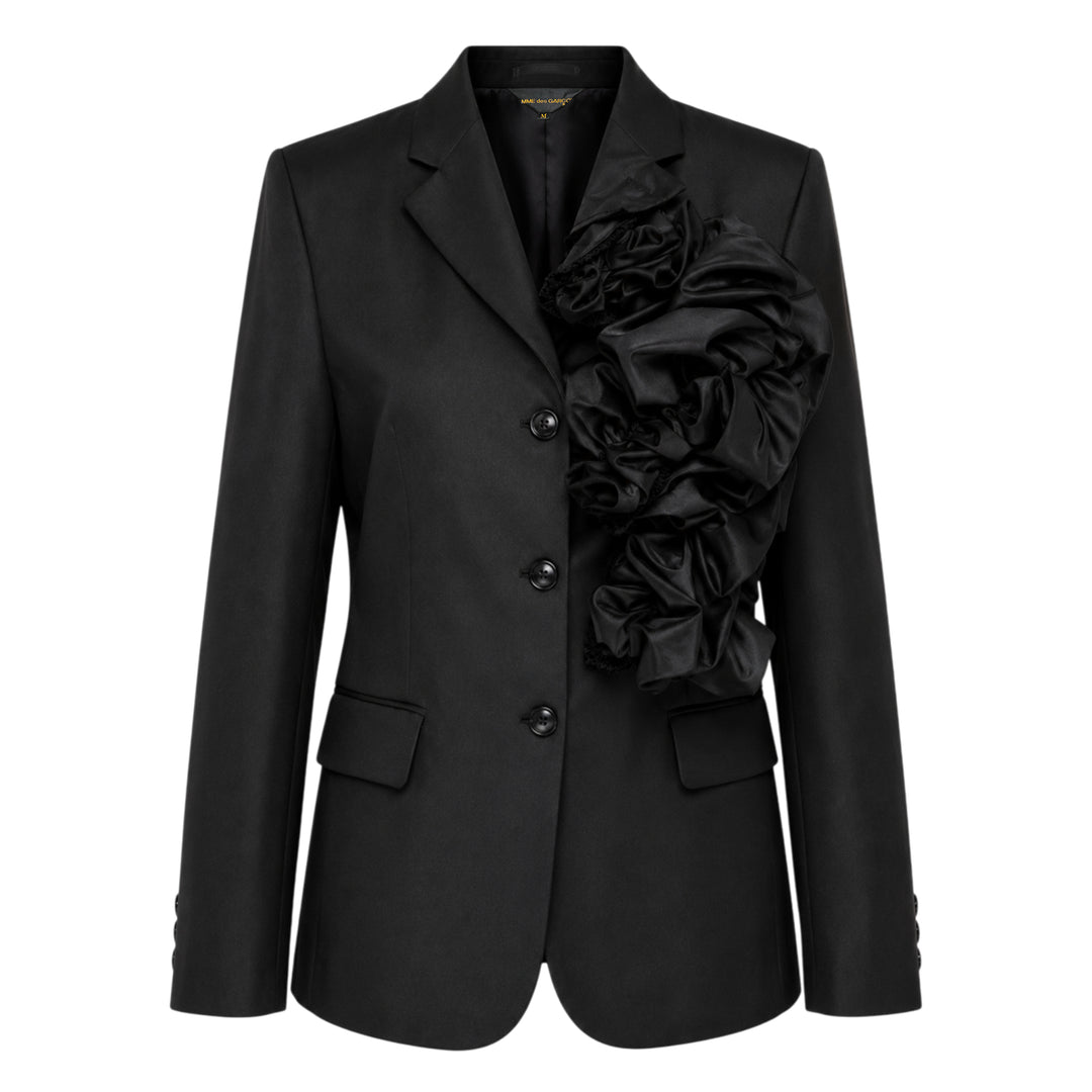 Ruffled Satin Appliqué Blazer