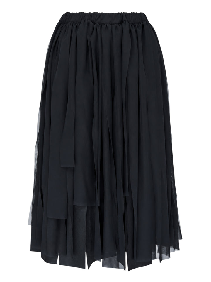 Comme des Garçons black asymmetric layered pleated midi skirt with elasticated waist and cascading ribbon-like sheer panels - view 2