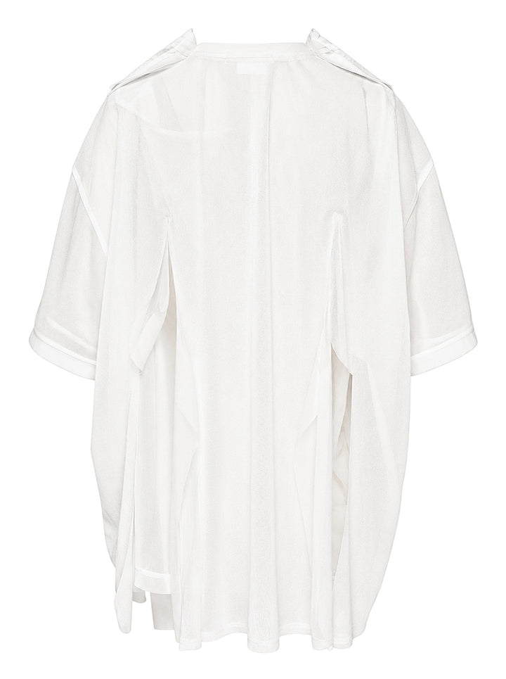 Comme des Garçons white asymmetrical panelled tee with draped fabric panels cascading from the shoulders and sides, crew neckline, short sleeves - view 2