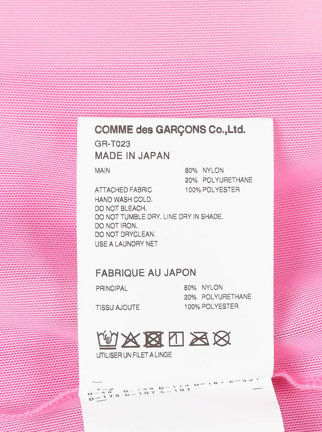 Comme des Garçons soft pleated sheer top in bubblegum pink, featuring a gathered round neckline and cascading semi-transparent streamer panels - view 3