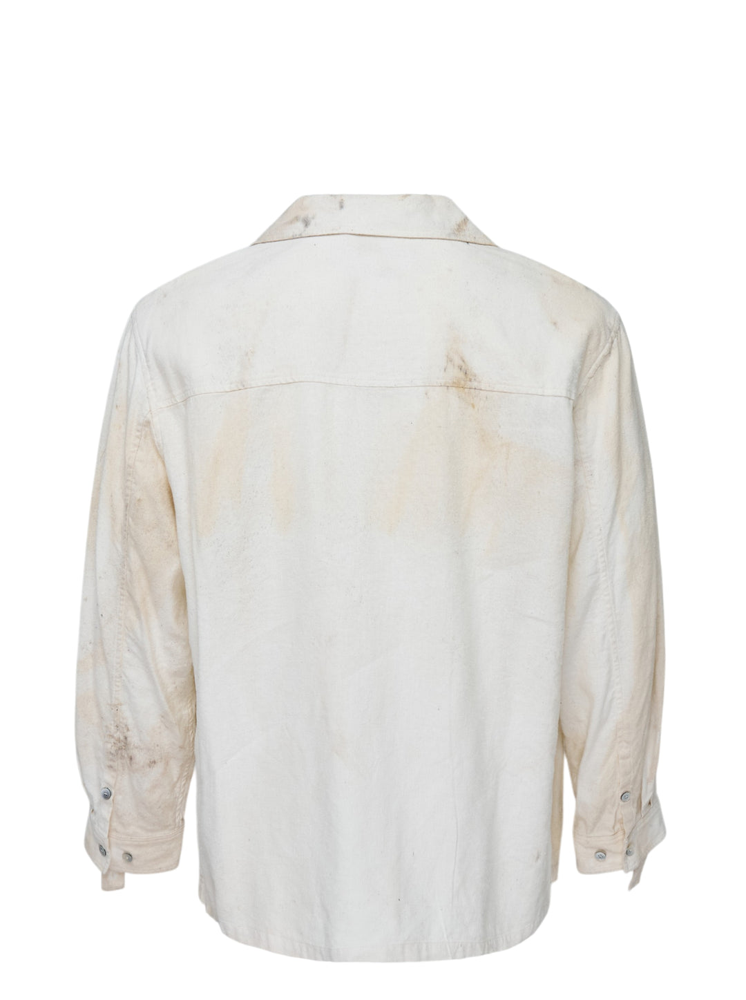 JiyongKim Sun-Bleached Strap Shirt in a faded cream finish with camp collar, button front, chest pocket and sleeve straps - view 2