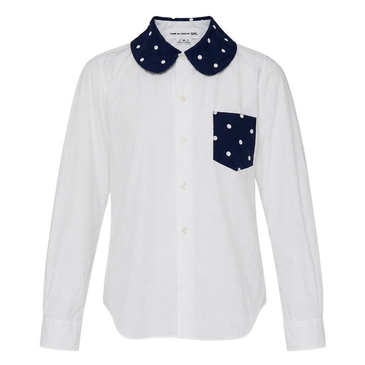 Polka Dot Contrast Collar Blouse