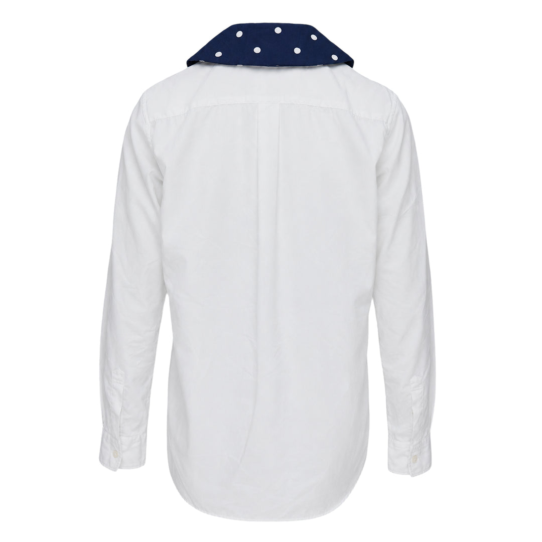 Polka Dot Contrast Collar Blouse
