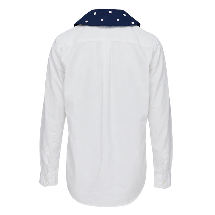 Polka Dot Contrast Collar Blouse