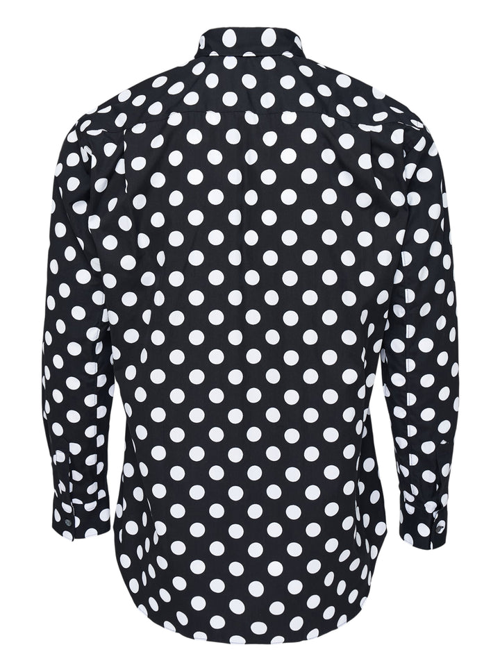 Comme des Garçons Shirt black and white polka dot long-sleeve button-up shirt with oversized white patchwork panels on the front - view 2