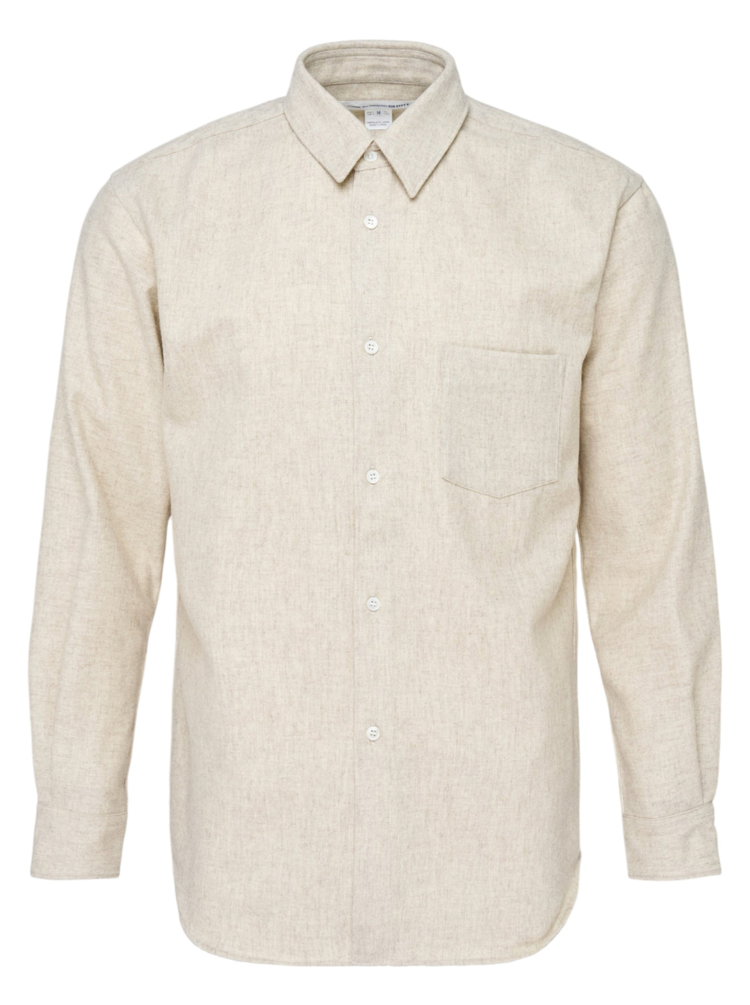 Comme des Garçons SHIRT wool nylon blend button-up shirt in heathered oatmeal with point collar, chest patch pocket and white buttons