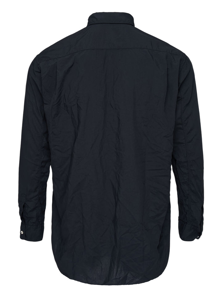 Comme des Garçons Shirt black long sleeve button-up shirt with two diagonal metal zips across the front - view 2