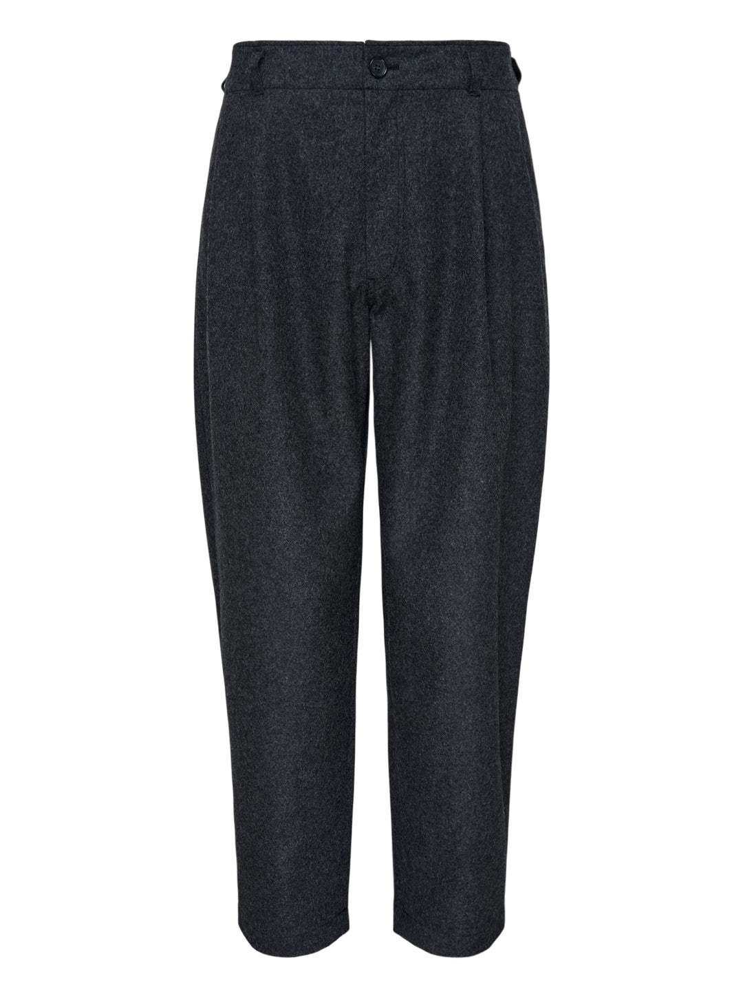 Charcoal heathered relaxed tapered pants with pleated front and button closure by Comme des Garçons Shirt