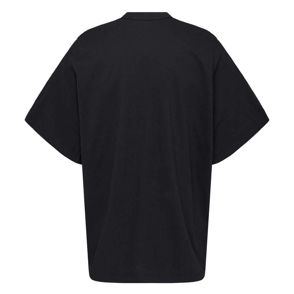 Comme des Garçons SHIRT two-way colour crewneck tee featuring a turquoise front panel over a black outer shell with double-layer short sleeves and ribbed crewneck collar