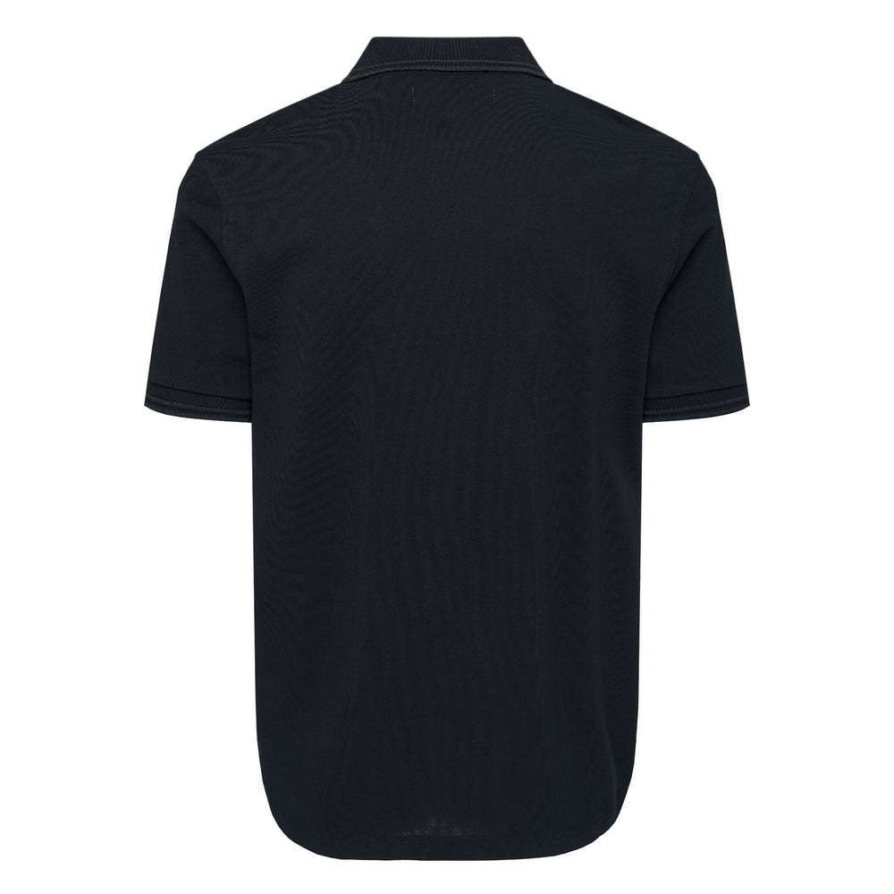 Comme des Garçons SHIRT x Fred Perry navy piqué polo shirt with pink CDG laurel wreath embroidery on the chest and twin-tipped collar and cuffs