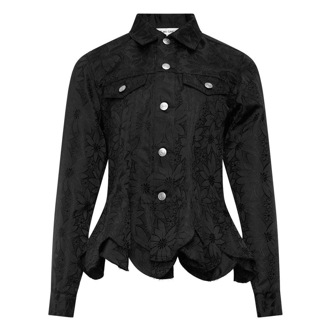 Floral Jacquard Layered Button-Up Jacket