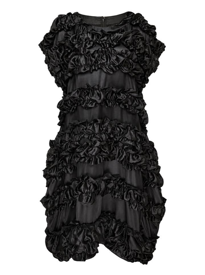 Comme des Garçons Comme des Garçons black sleeveless dress with tiered taffeta ruffles and sheer panels