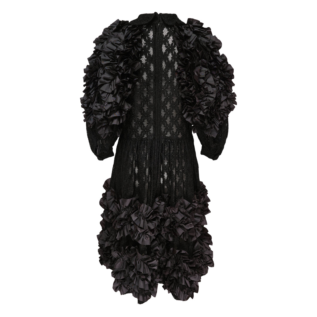 Puffed Sleeve Lace Ruffle Dress