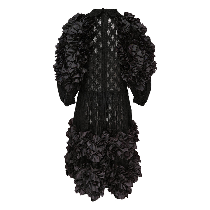 Puffed Sleeve Lace Ruffle Dress