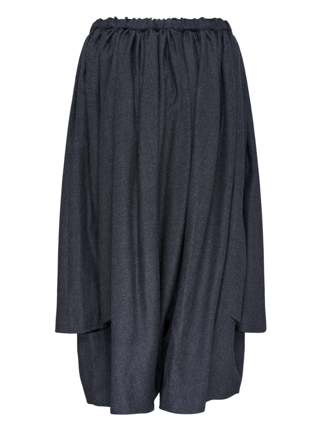 Comme des Garçons Comme des Garçons wide-leg cropped pants in dark charcoal with gathered skirt overlay and elasticated ruched waistband, front view - view 2