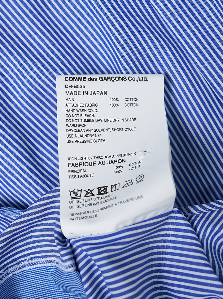 Comme des Garçons Homme Deux long sleeve shirt in blue and white cotton broad stripe with a diagonal patchwork panel, pointed collar and chest pocket - view 3