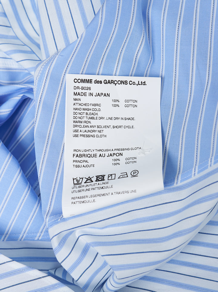 Comme des Garçons Homme Deux long sleeve shirt in blue and white cotton broad stripe with diagonal patchwork panels and a chest pocket - view 3