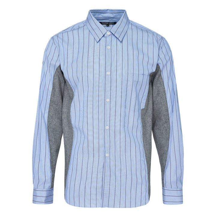 Cotton Stripe Wool Panel Long Sleeve Shirt