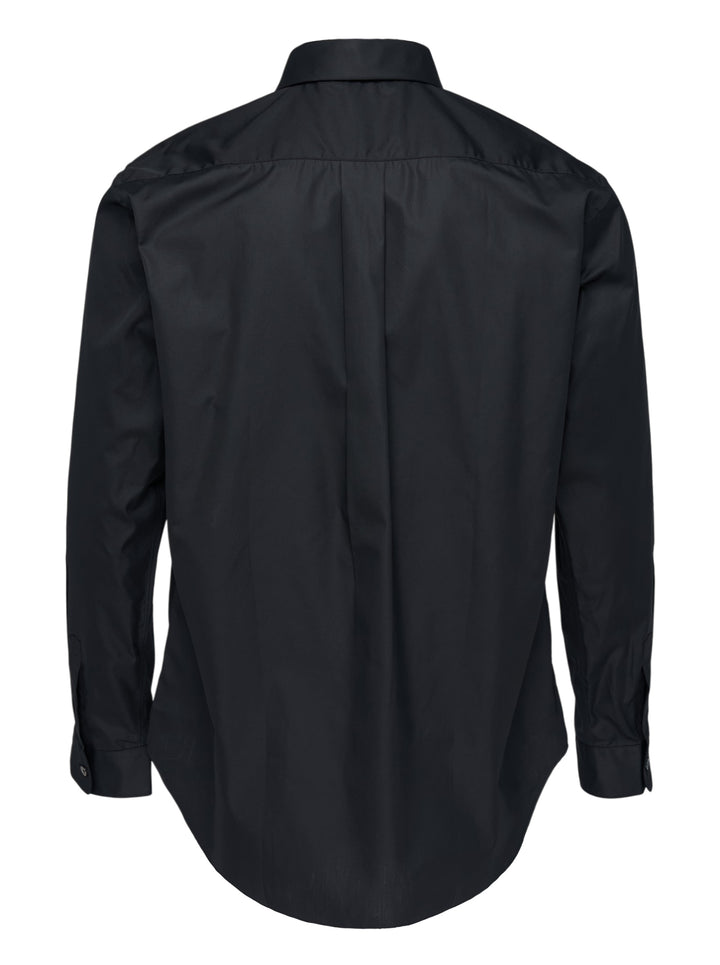 Comme des Garçons Homme Deux black cotton poplin long sleeve shirt with a silver zip front, point collar and chest patch pocket - view 2