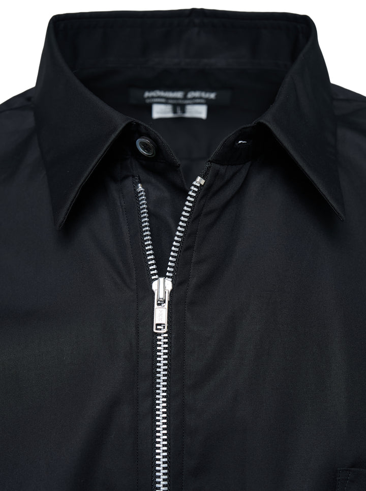 Comme des Garçons Homme Deux black cotton poplin long sleeve shirt with a silver zip front, point collar and chest patch pocket - view 3