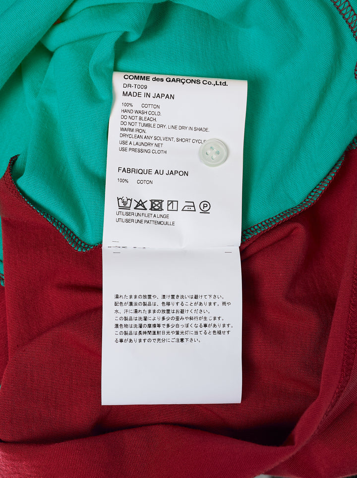 Comme des Garçons Homme Deux colour-block polo shirt in teal and deep red cotton jersey with contrast topstitching and two-button placket - view 3