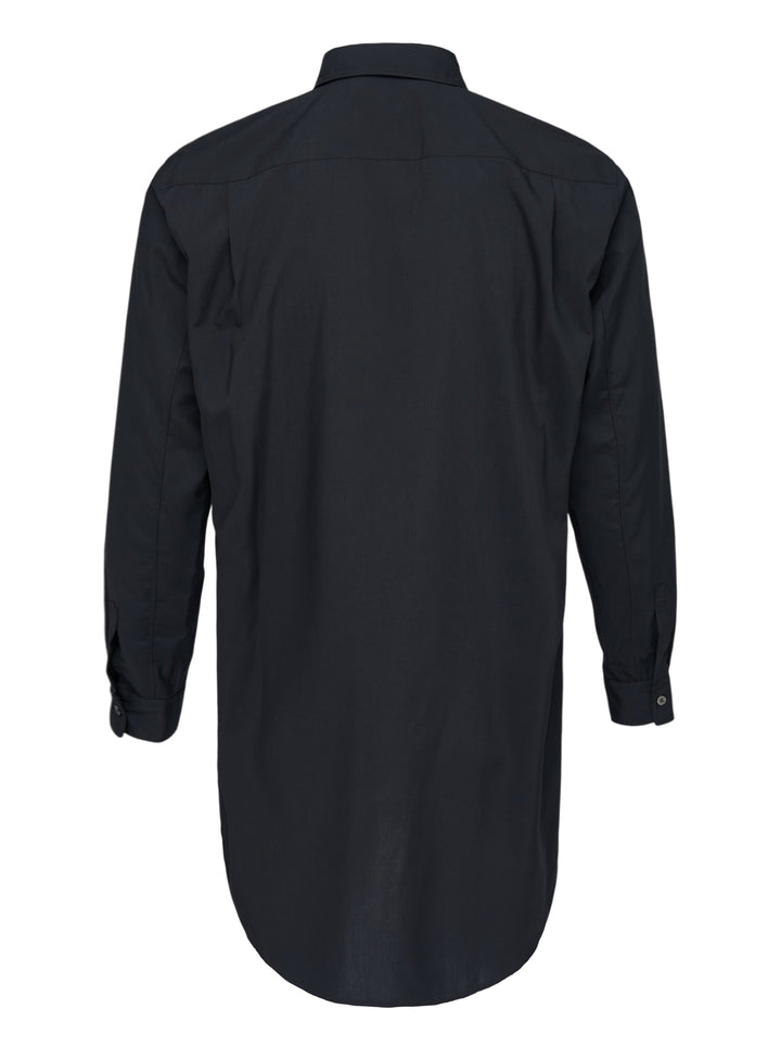 Comme des Garçons Homme Plus black long sleeve shirt with a sheer white floral lace front panel and chest pocket - view 2