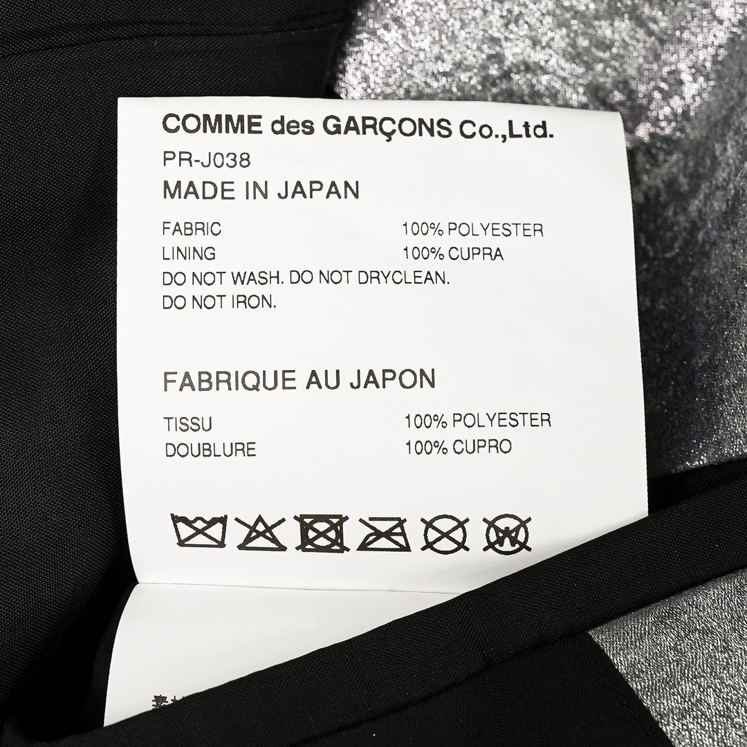 Comme des Garçons Homme Plus silver foil print polyester georgette tailcoat jacket with peak lapels, single-button closure, and dramatic split tails with black lining - view 3