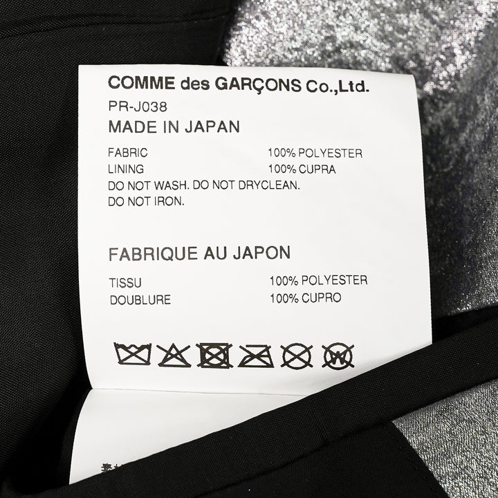 Comme des Garçons Homme Plus silver foil print polyester georgette tailcoat jacket with peak lapels, single-button closure, and dramatic split tails with black lining - view 3