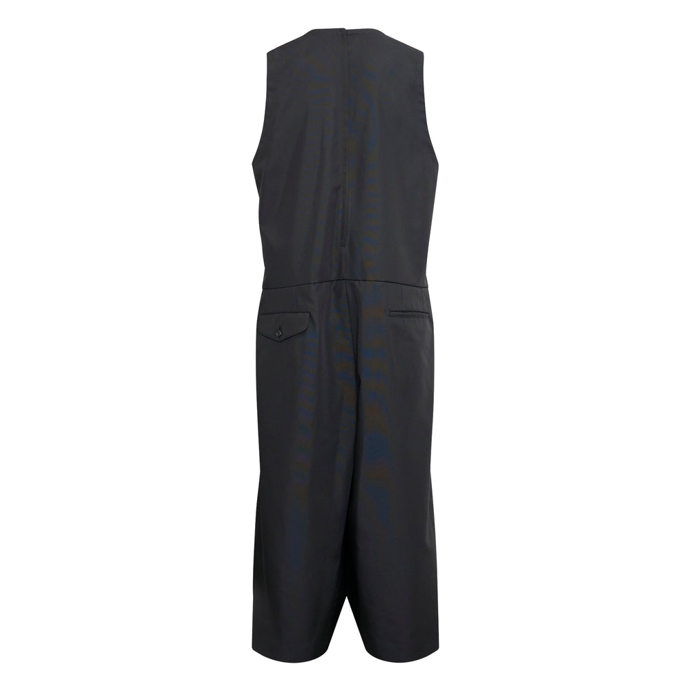 Comme des Garçons Homme Plus black polyester dobby sleeveless wide-leg jumpsuit with scoop neckline and back zip, laid flat on white background - view 2