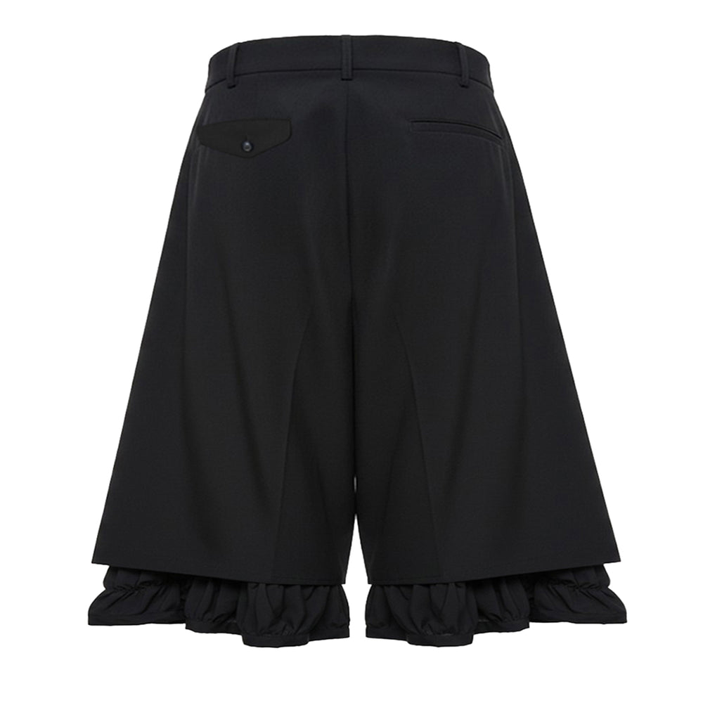 Comme des Garçons Homme Plus Wool Tropical Balloon Shorts in black, featuring a structured waistband and multiple ruched elasticated bubble hems, flat lay on white background - view 2