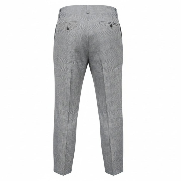 Comme des Garçons Homme Plus grey wool glen-check double-pleat tapered trousers on a white background, front view - view 2