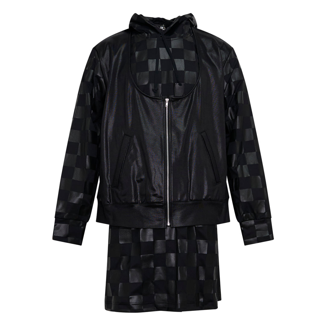 Glossy PU Print Long Sleeve Jacket