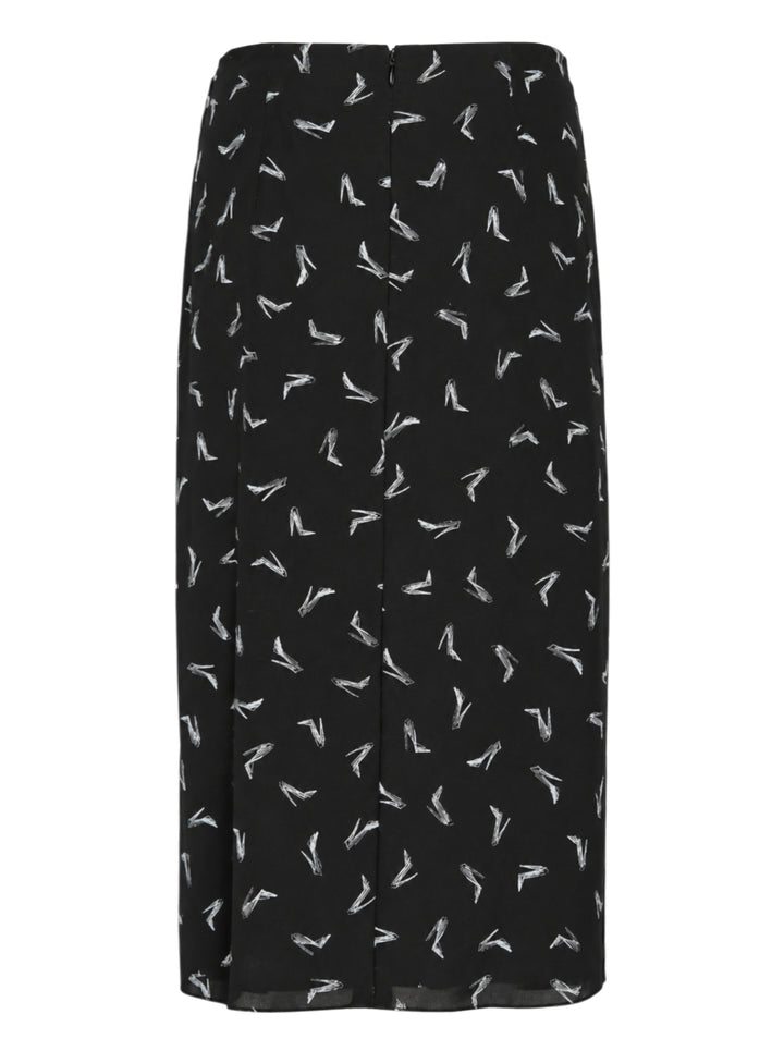 Carolina Herrera Good Girl Shoe Print Midi Skirt in black with white stiletto brushstroke print and draped ruching at the hip - view 2