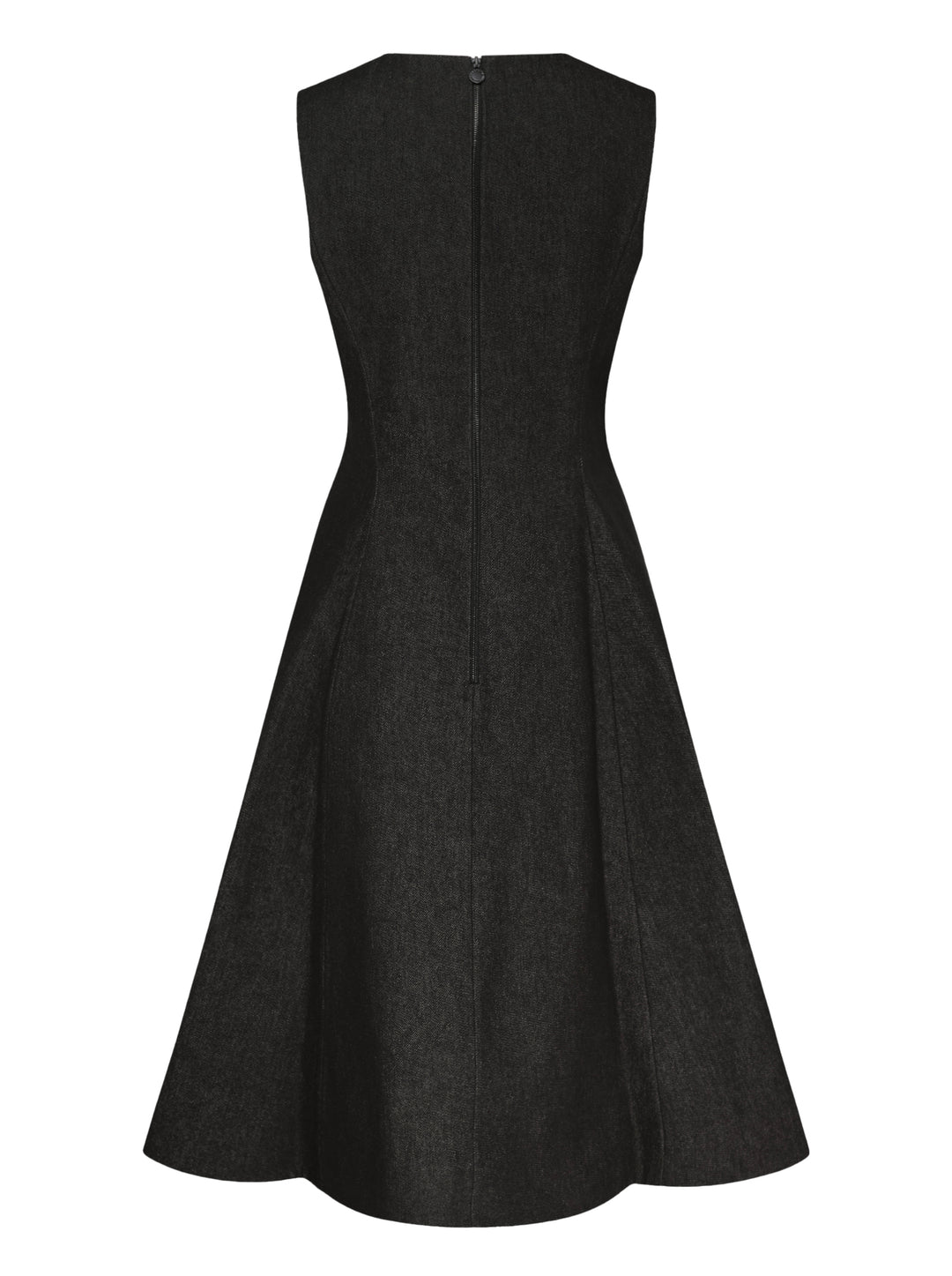 Carolina Herrera black sleeveless A-line knee-length dress with floral guipure lace centre panel and structured woven side panels, featuring a round neckline and concealed back zip - view 2