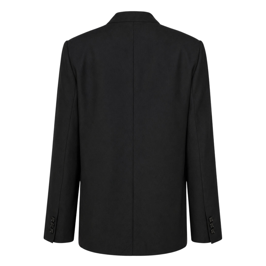 Club21 Collection Tess Sartorial Wool Mix Jacket in taupe, featuring a collarless V-neckline, single-button closure, welt chest pocket, and dark satin lining