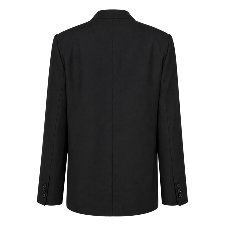 Club21 Collection Tess Sartorial Wool Mix Jacket in taupe, featuring a collarless V-neckline, single-button closure, welt chest pocket, and dark satin lining