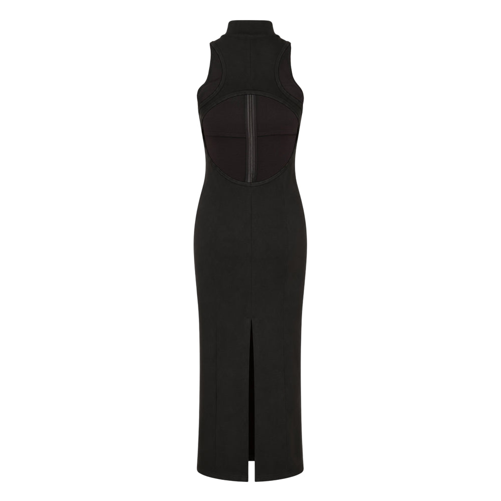 Club21 Collection Luna high-stretch modal jersey sleeveless halter neck maxi dress in black with centre-front seam and concealed back zip