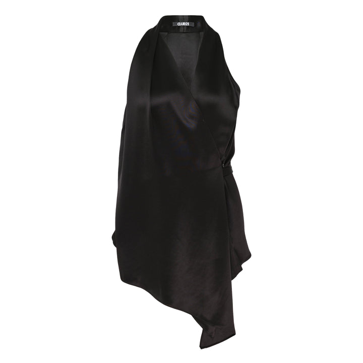 Asymmetric Wrap Satin Top