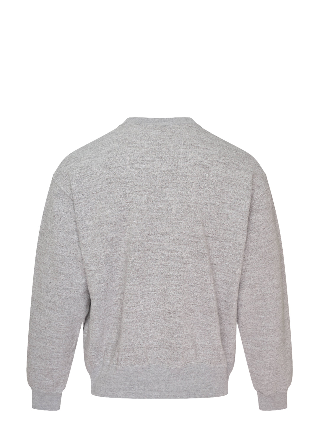 Grey marl crewneck sweatshirt with an illustrated fox in a patchwork denim jacket and jeans and Kuro Kitsuné Paris lettering on the chest - view 2
