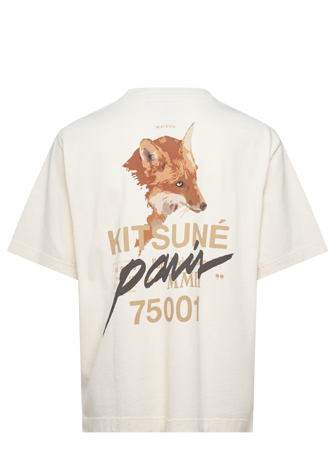 Maison Kitsuné Paris 75001 Oversized Tee in cream with typographic chest graphic featuring Maison Kitsuné and 75001 branding - view 2