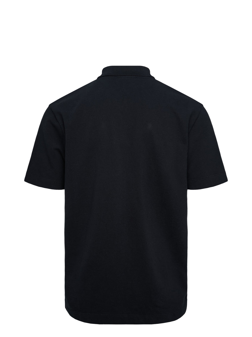 Maison Kitsuné black short sleeve comfort polo shirt with red embroidered running fox logo at the chest and three-button placket - view 2