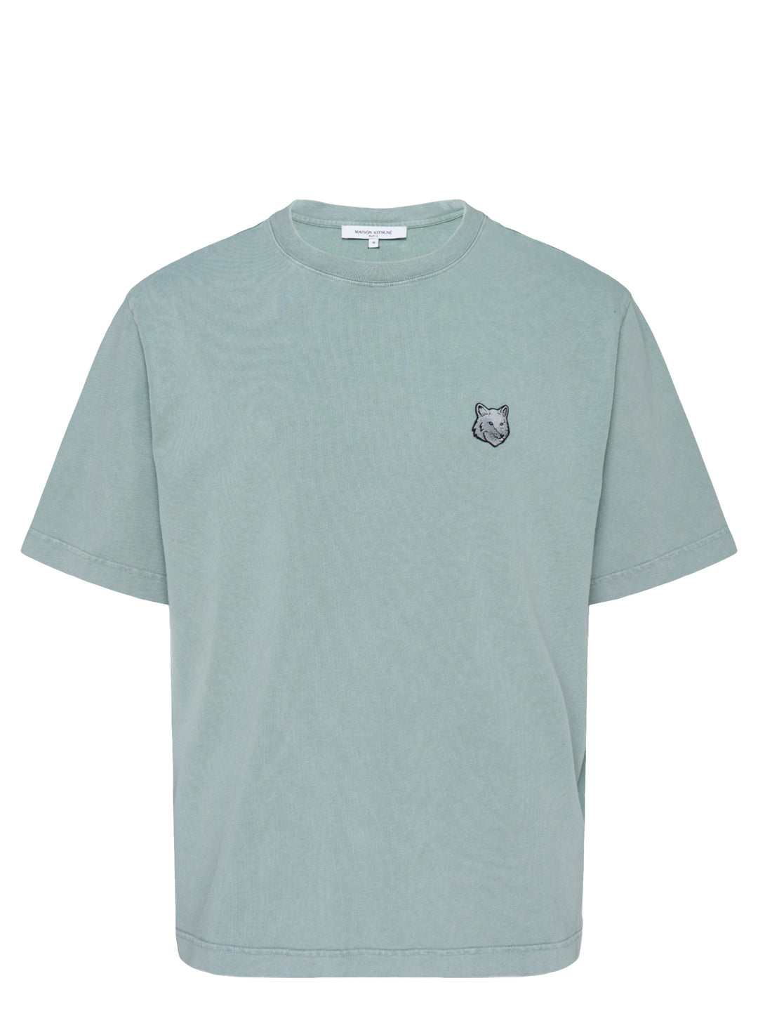 Maison Kitsuné Fox Head Faded Oversize Tee in washed sage green with embroidered fox head motif on the chest