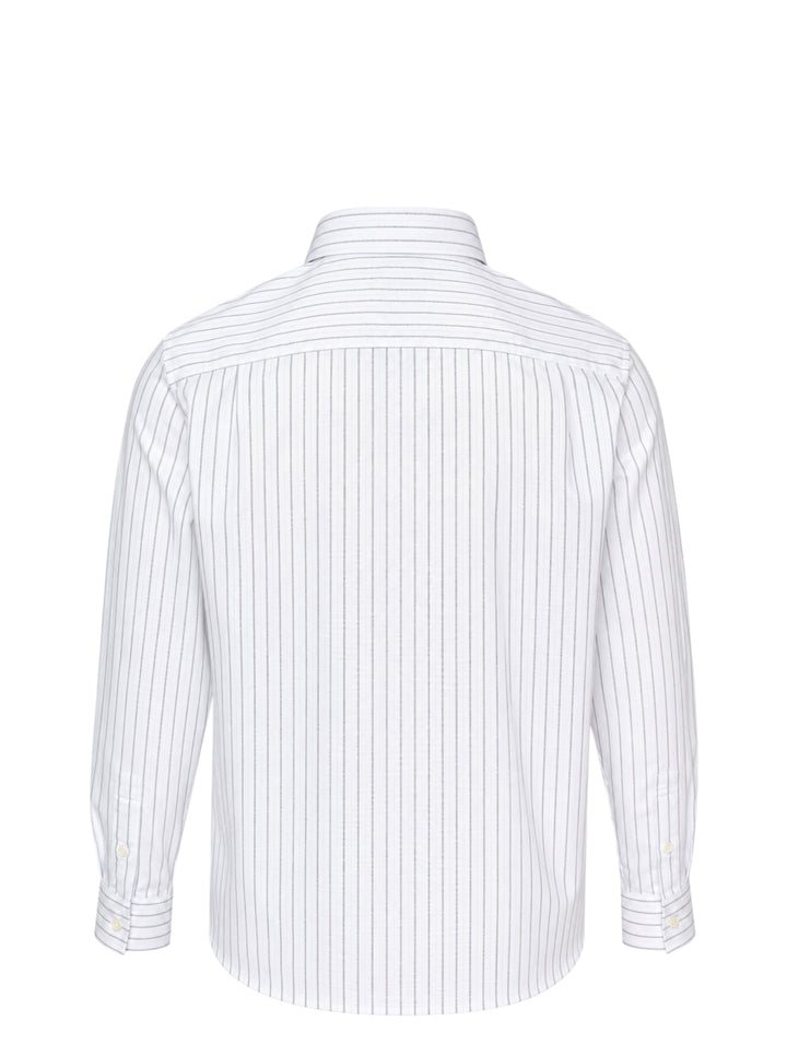 Maison Kitsuné Profile Fox white long sleeve shirt with fine vertical stripes, button-down collar and tonal fox embroidery on the chest - view 2