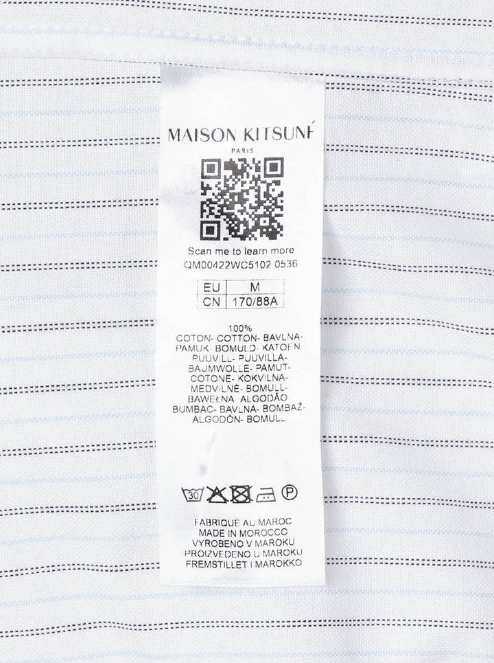 Maison Kitsuné Profile Fox white long sleeve shirt with fine vertical stripes, button-down collar and tonal fox embroidery on the chest - view 3